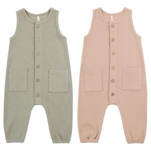 QUINCY MAE Baby Waffle Jumpsuit Bundle- Sage & Blush/ Size 0-3M